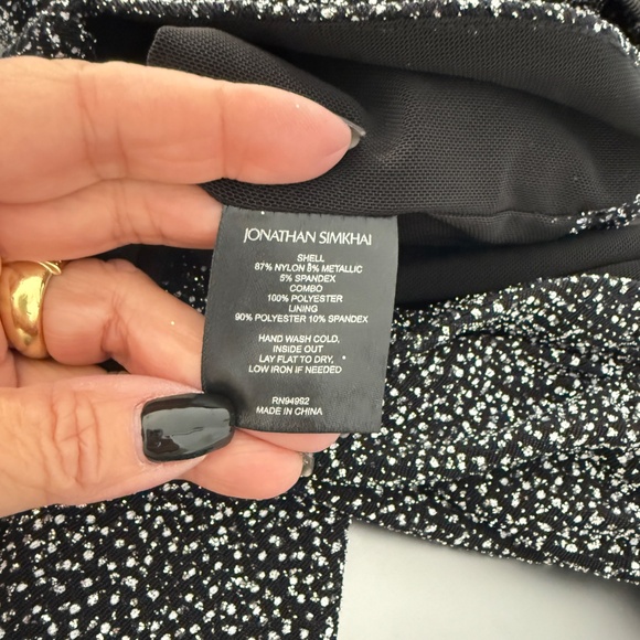 Jonathan Simkhai Black Glitter Jersey Deep V Neck Mini Dress Evening Cocktail - Picture 6 of 7